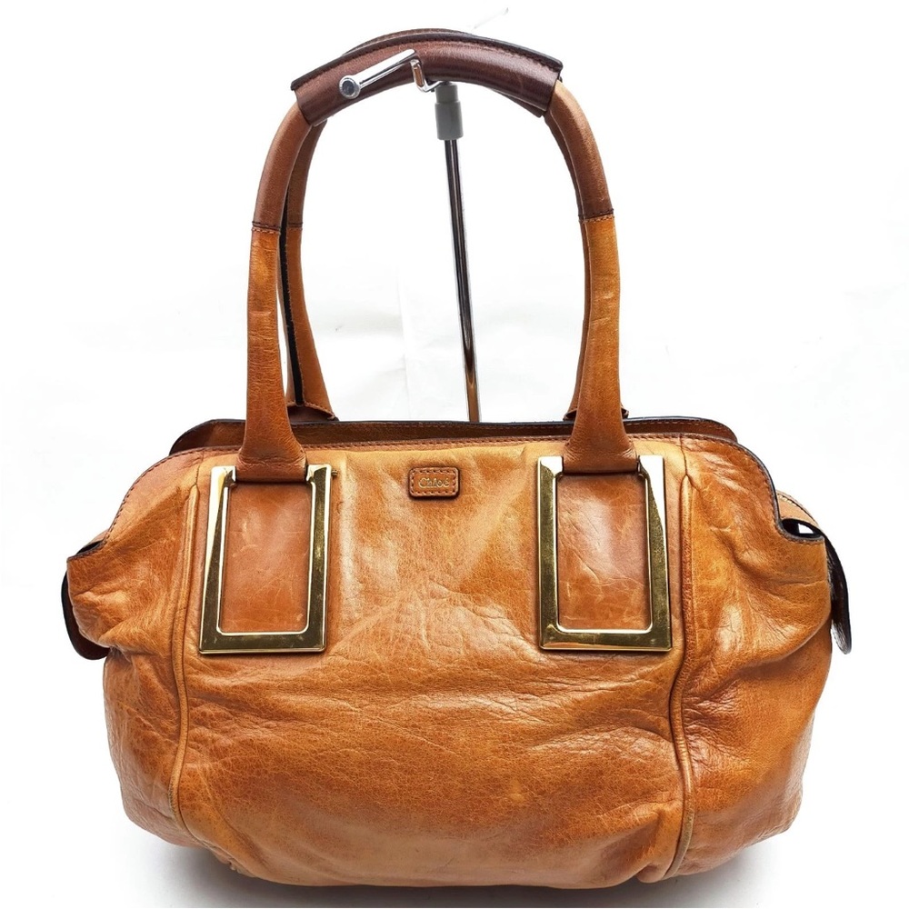 Chloe Tan Leather Satchel with Gold Accents